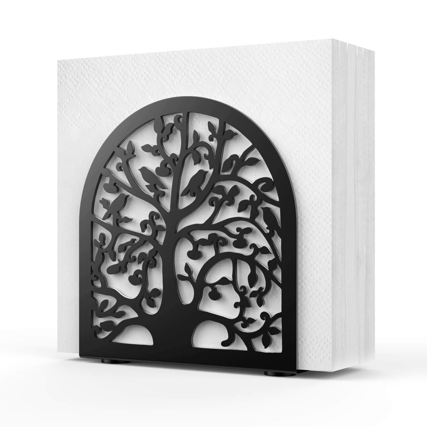 Nuovoware Metal Napkin Holder with Tree & Bird Design - Standing Tabletop Tissue Dispenser for Kitchen & Dining Room - Black | Perfect for Home Decor & Party Table Setting