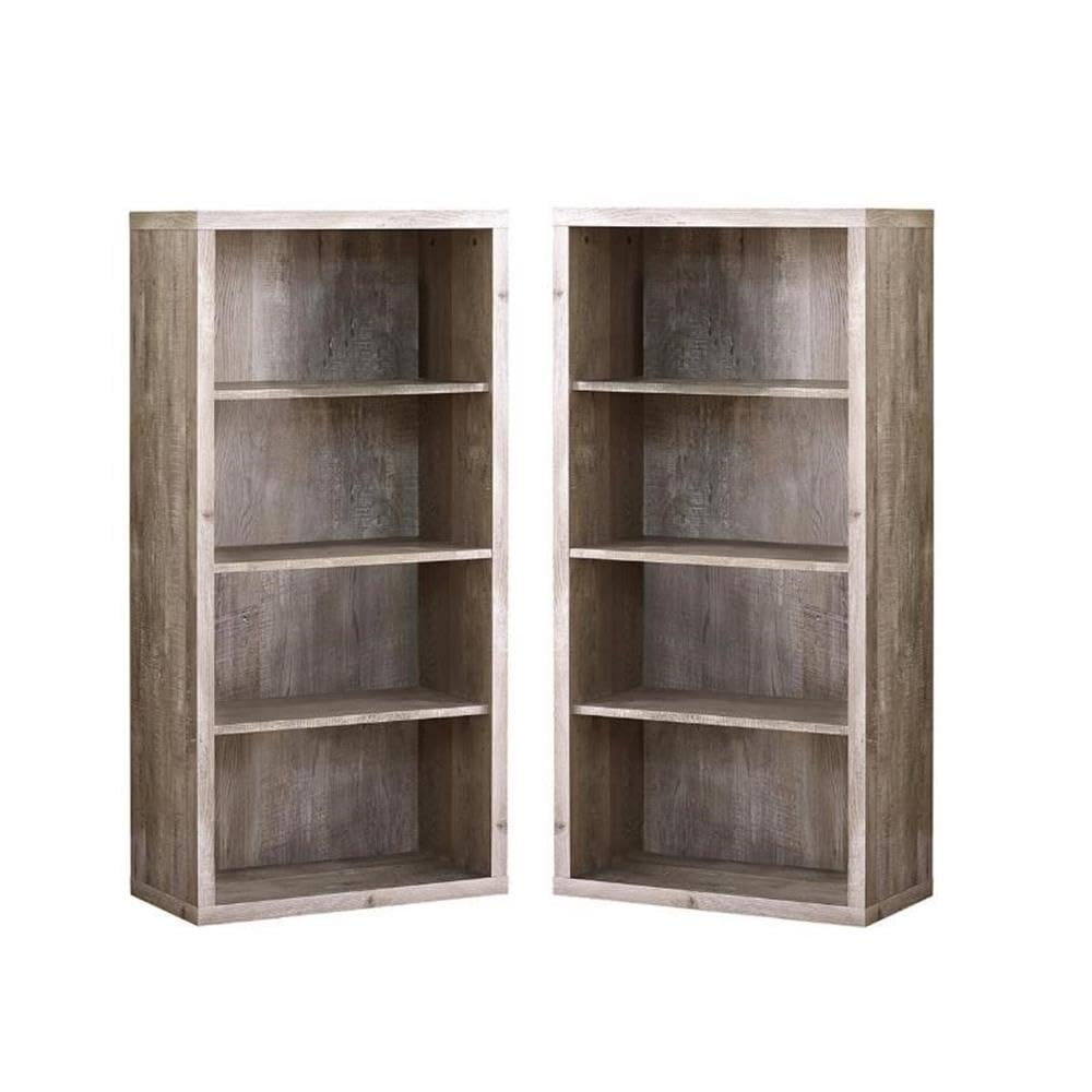 Home Square 4-Tier Adjustable Wooden Bookshelf Set in Taupe Gray (2-Pack) - Perfect for Living Room, Office & Bedroom Storage Organization