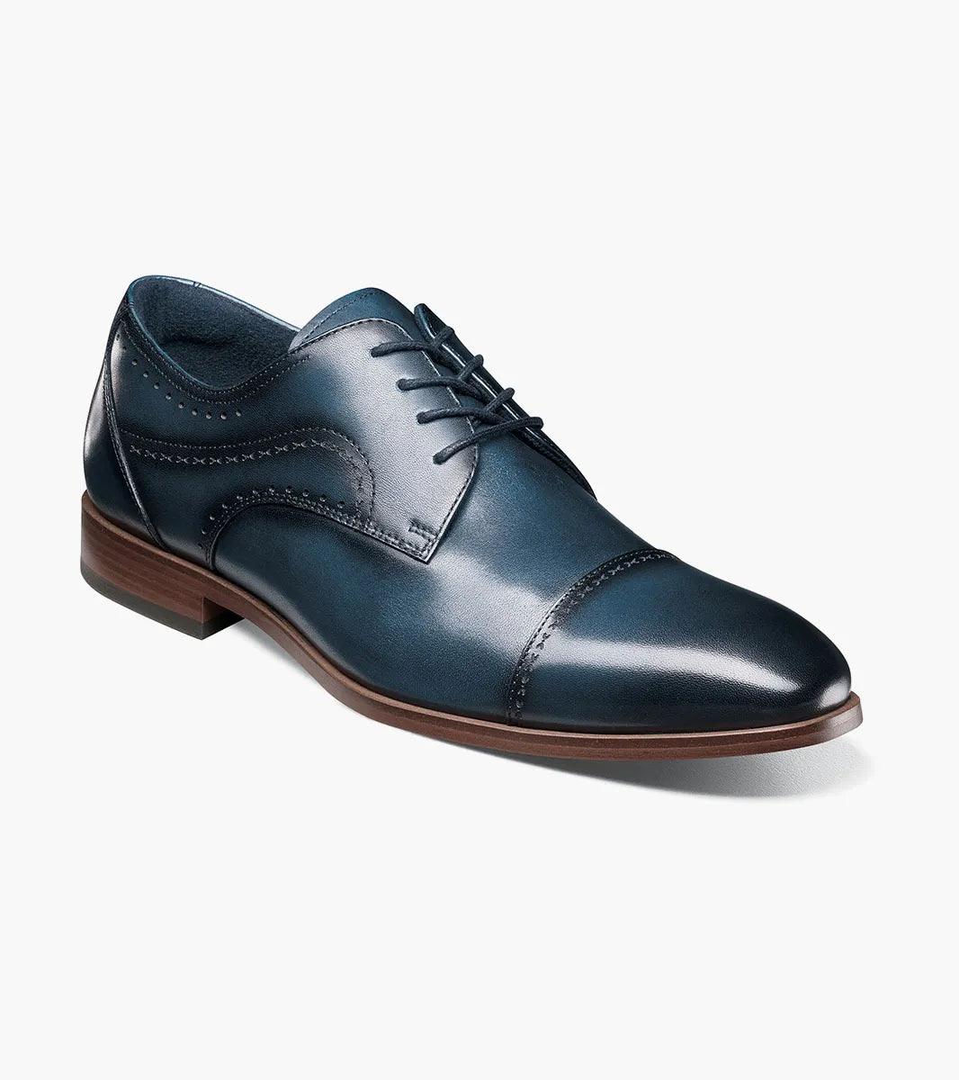 Stacy Adams Bryant Cap Toe Oxford Navy Leather Dress Shoes for Men | Classic Business & Formal Wear | Perfect for Office, Weddings & Special Occasions