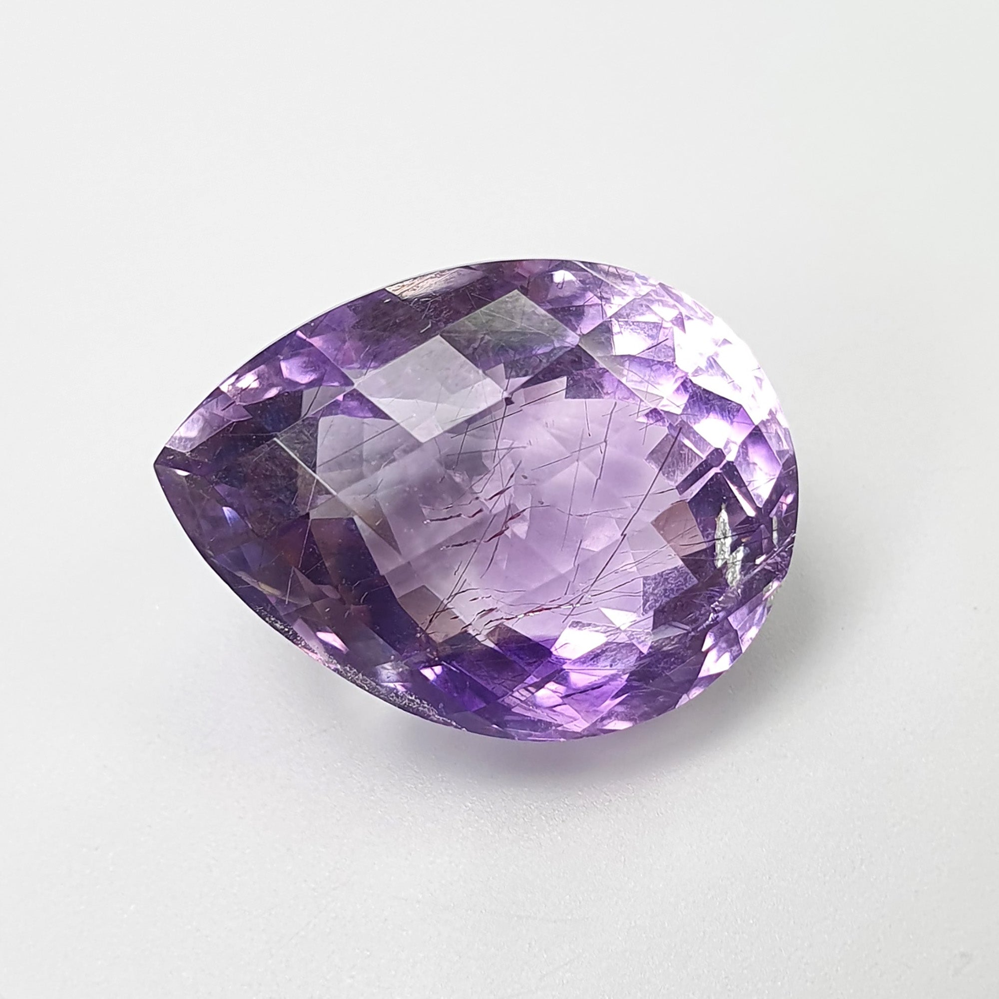Natural Untreated Purple Rutile Amethyst Quartz Gemstone - 15.00cts Checker Cut Pear Shape 18x14mm | Healing Crystal Jewelry Making, Meditation & Spiritual Gifts (With Video)