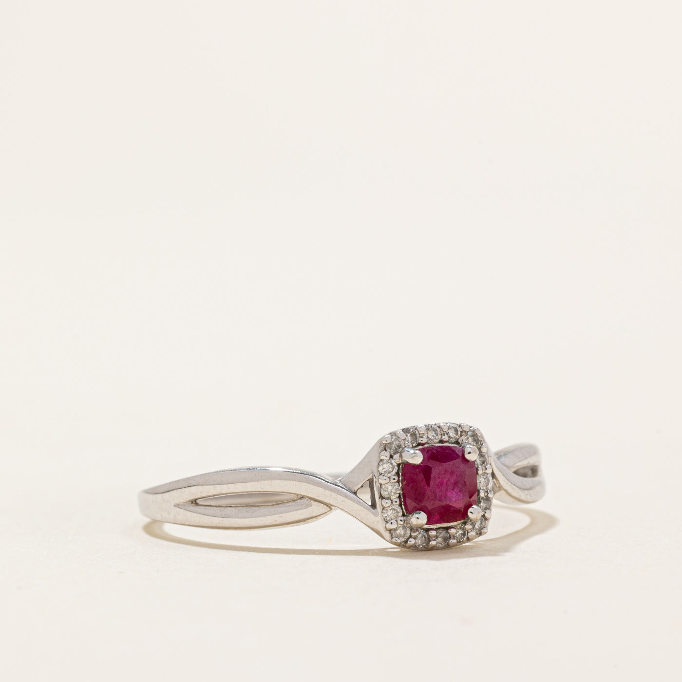 Square Cut Ruby & Diamond Halo Ring - 0.14ct Ruby & 0.10ctw Diamonds - Size 10.25 - Elegant Engagement, Anniversary & Gift Jewelry for Women