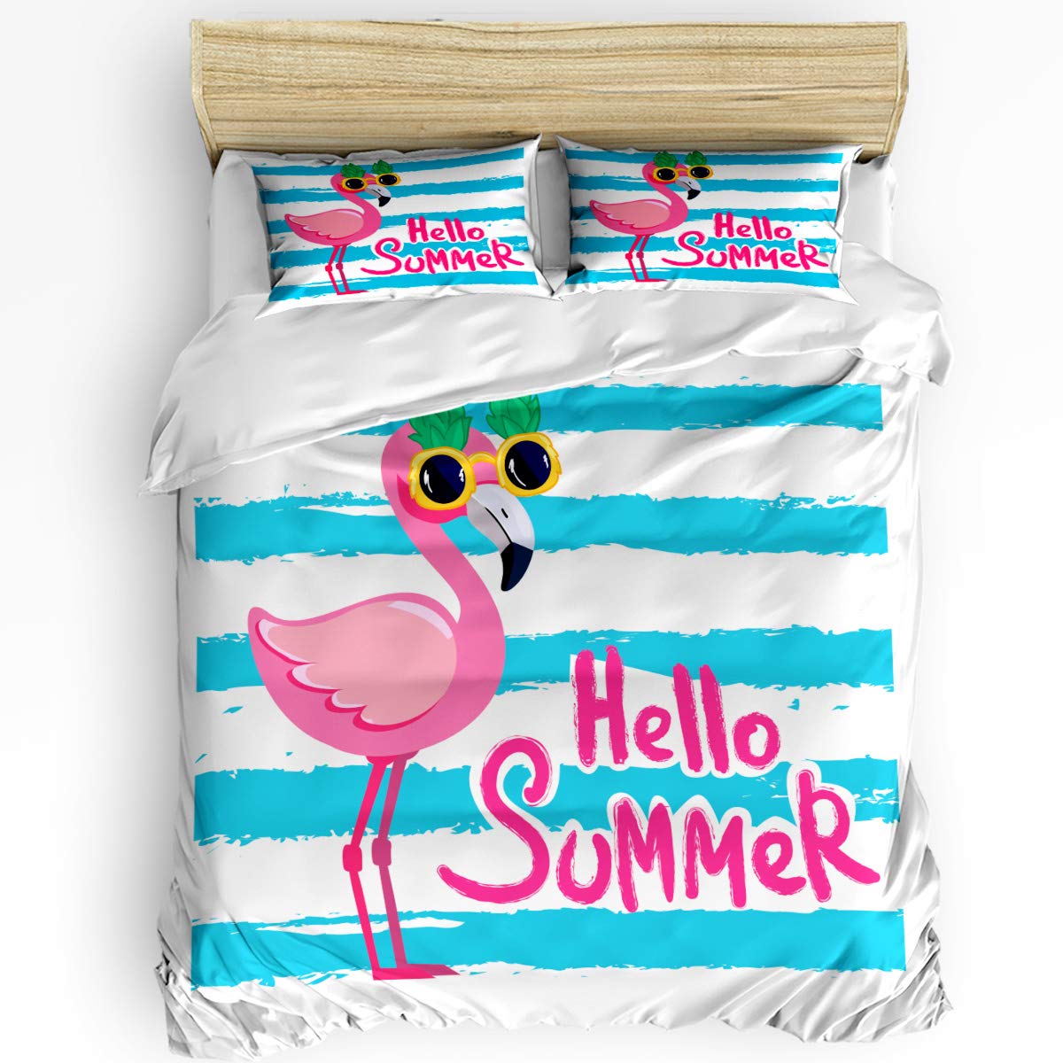 Trendy Super Soft Kids Bedding Set - Full Size Flamingo with Sunglasses Duvet Cover + 2 Pillowcases | Hello Summer Themed Nursery Decor | Perfect for Toddler Rooms, Sleepovers & Birthday Gifts