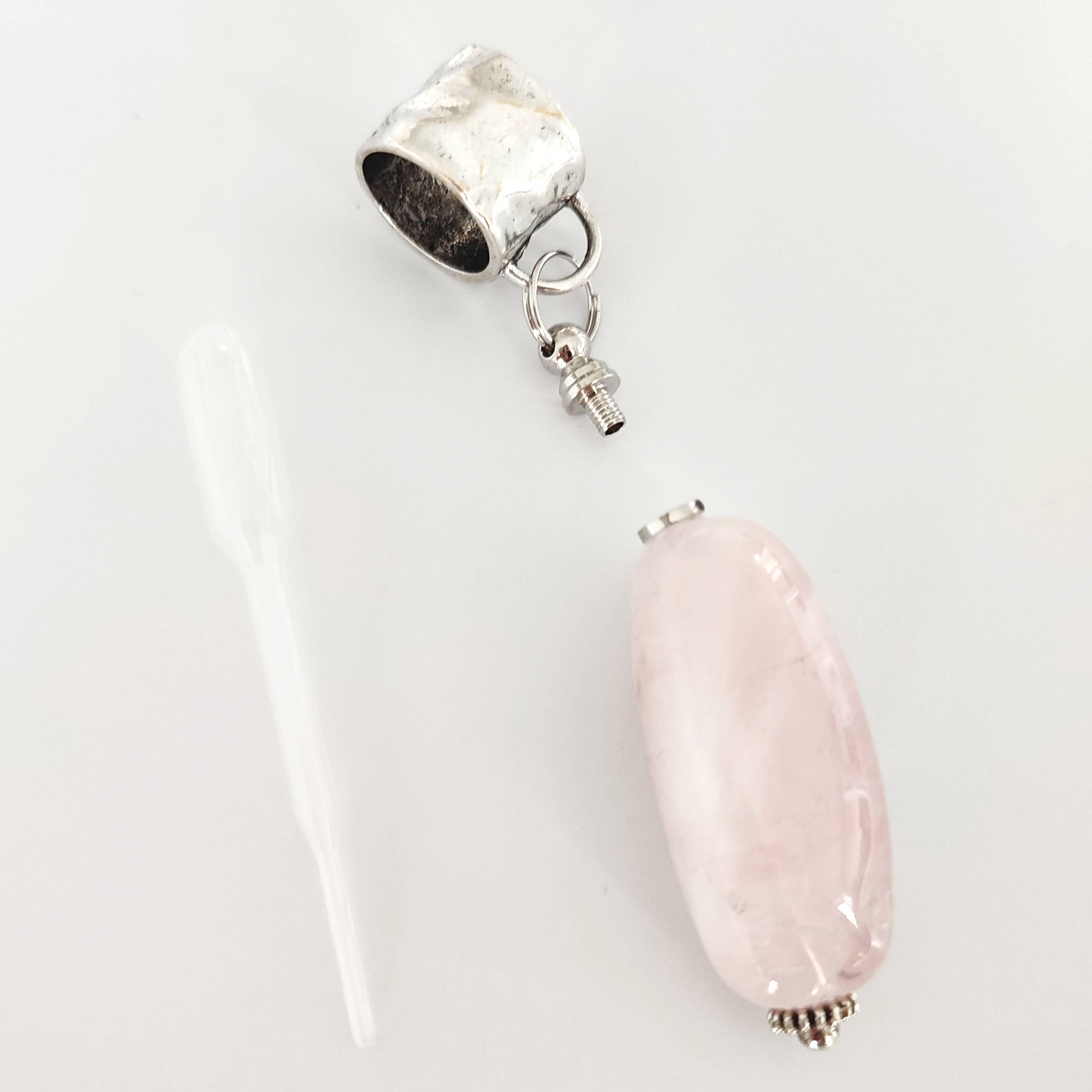 Elegant Scarf Jewelry with Large Perfume Bottle & Rose Quartz Stone (Includes Pipette) - Perfect for Aromatherapy, Gift Giving & Home Decor
