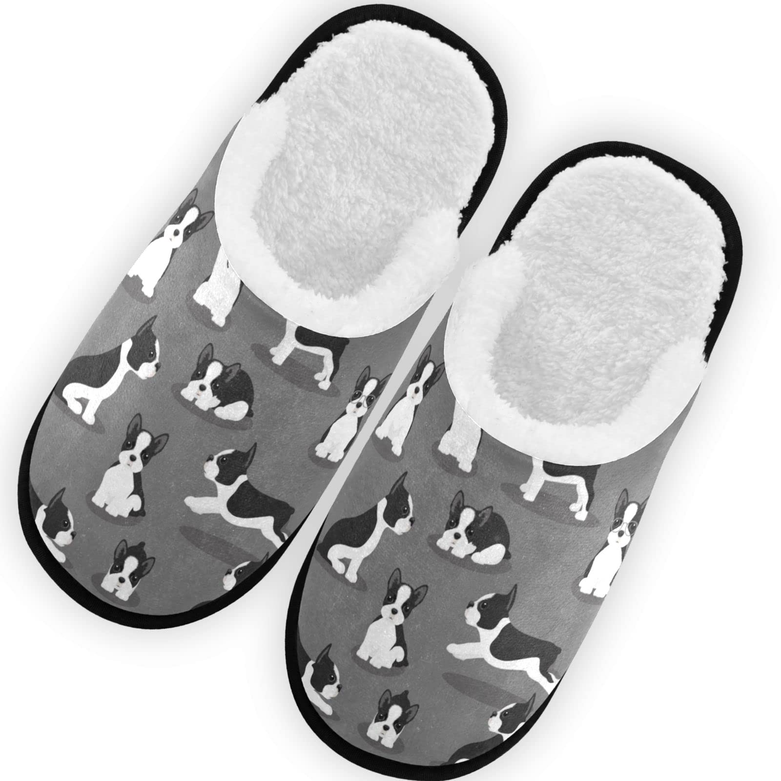 **Boston Terrier Dog Slippers for Women - Memory Foam Indoor/Outdoor House Shoes with Non-Slip Sole - Cozy Winter Bedroom Slippers for Relaxing at Home or Quick Errands**