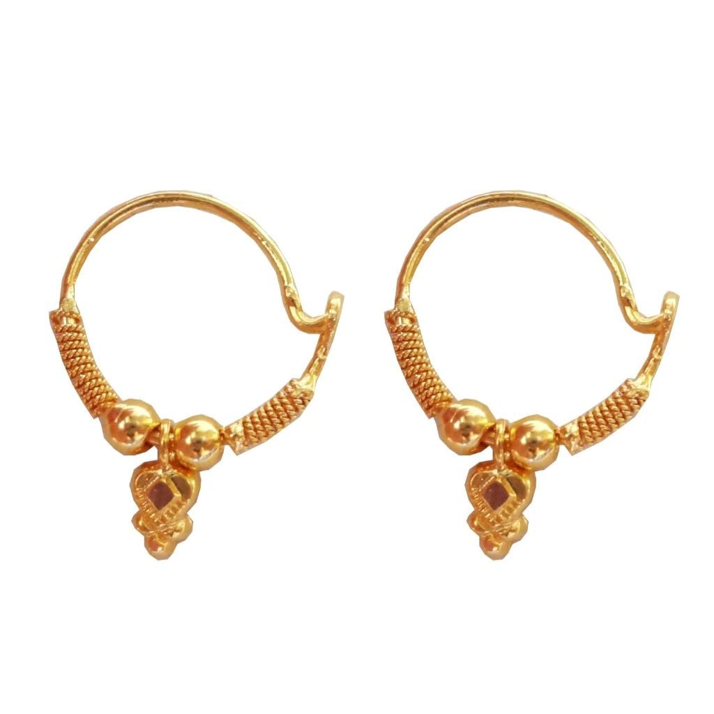 22K/18K Solid Gold Hoop Earrings - Elegant Leaf Design, 17mm Height & 13mm Width - Certified Fine Gold Jewelry for Women, Girls, Men (Bali Style) - Perfect for Weddings, Parties & Gifts