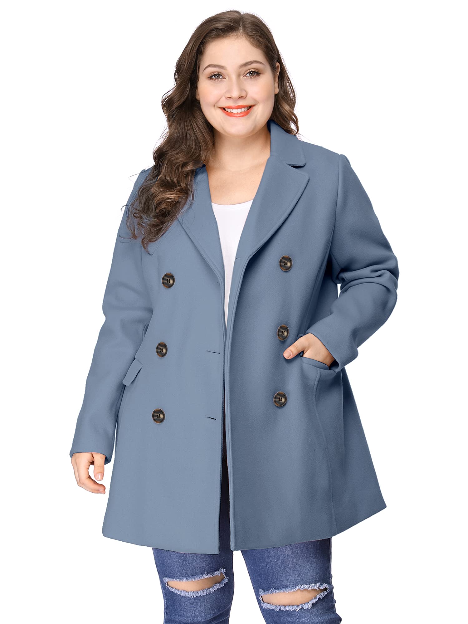 Agnes Orinda Women's Plus Size Notched Lapel Double Breasted Long Trench Coat - Stylish Winter Outerwear for Office, Dating & Formal Occasions