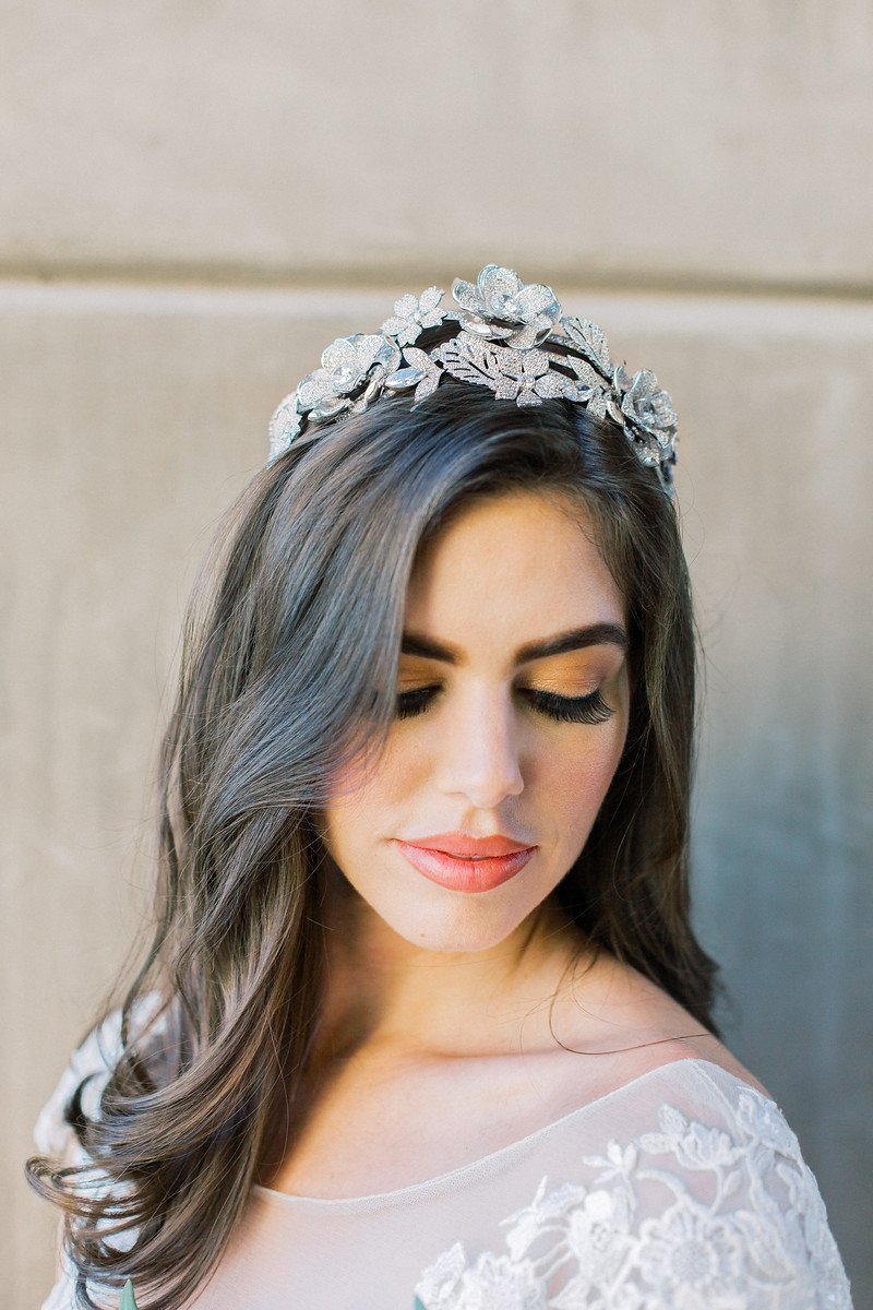 LENA Floral Headpiece Tiara - Elegant Bridal Hair Accessory for Weddings, Prom, and Special Occasions