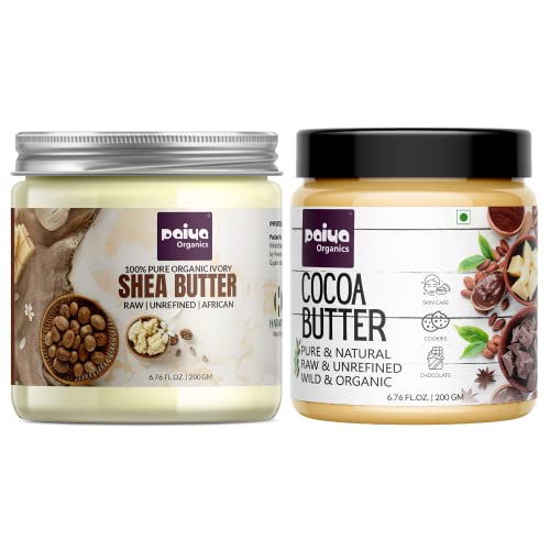 Organic Shea & Cocoa Butter for Hair & Skin Care - 200g Jar for DIY & Stretch Marks