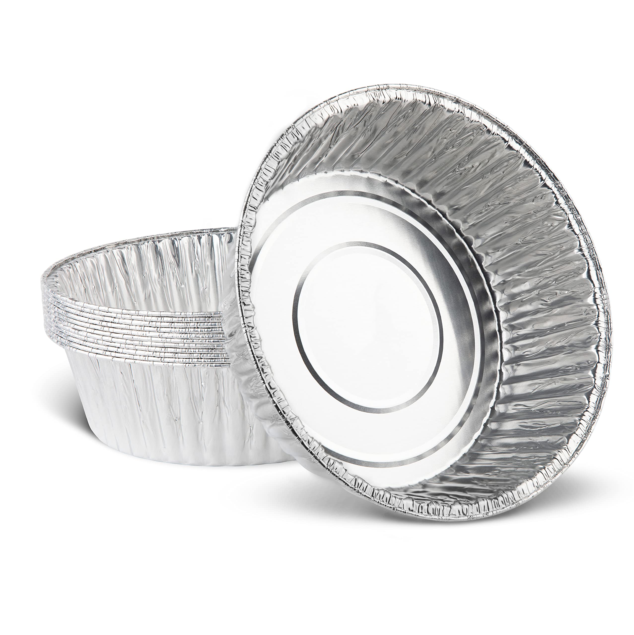 PLASTICPRO 10-Inch Round Disposable Aluminum Foil Pans - Extra Deep Freezer & Oven Safe Baking Trays for Cooking, Roasting, Reheating & Food Storage (Pack of 10) - Perfect for Parties, Meal Prep & Holiday Cooking