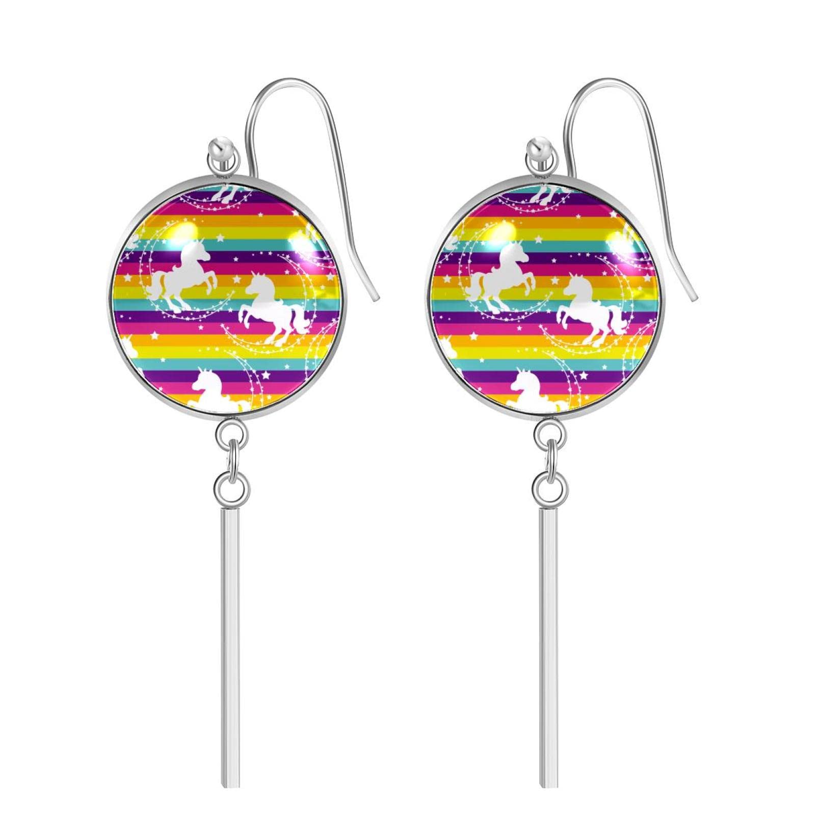 Pink Flamingo Glass Dangle Drop Earrings for Women - Stainless Steel Hoop Earrings with Vertical Bar - Trendy Summer Jewelry Gift for Her - Perfect for Beach Parties, Vacations & Casual Wear