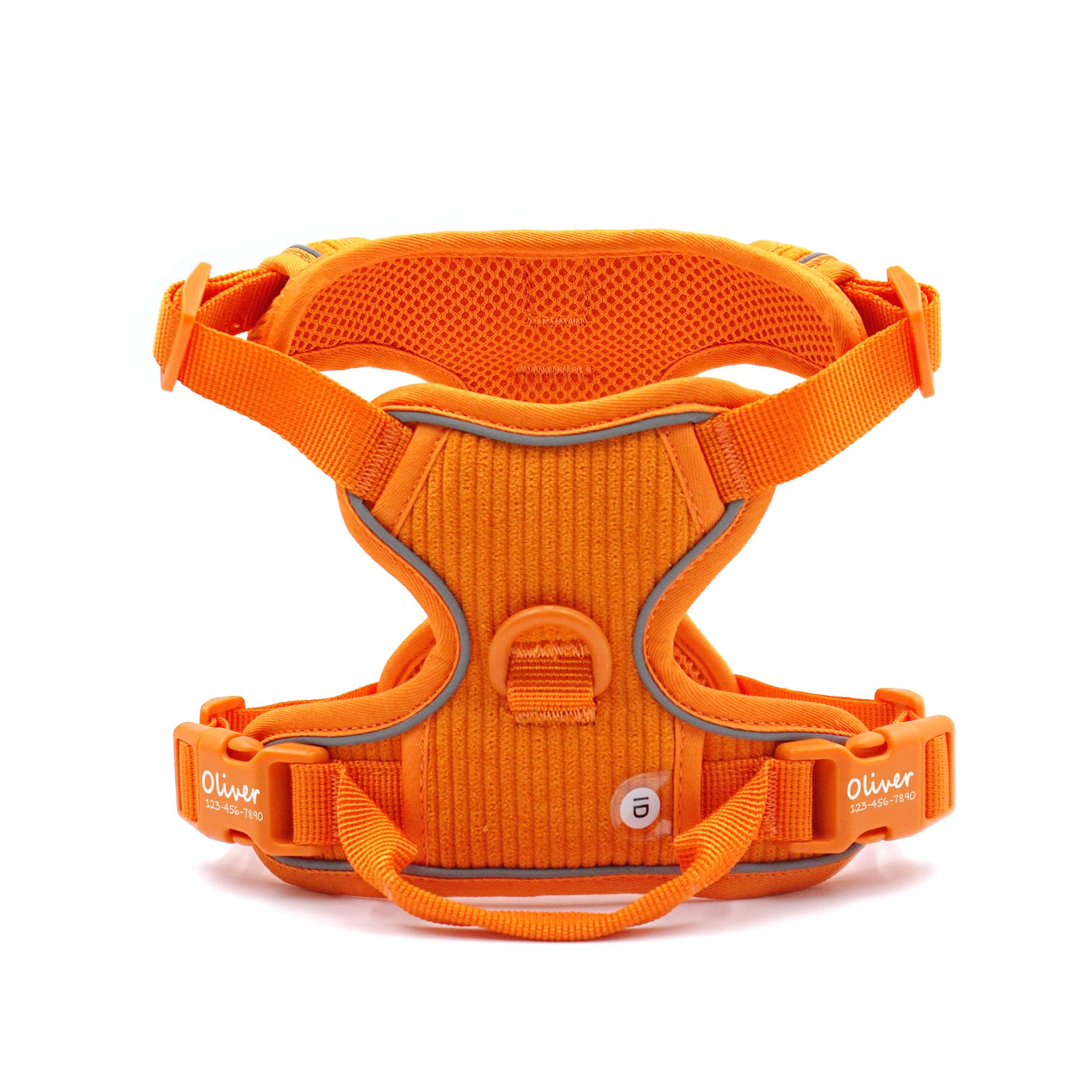 Custom Personalized Dog Harness & Leash Set with Name - Reflective No-Pull Pet Harness with Poop Bag Holder - Beige Gray Small Orange for Walking, Training & Outdoor Adventures