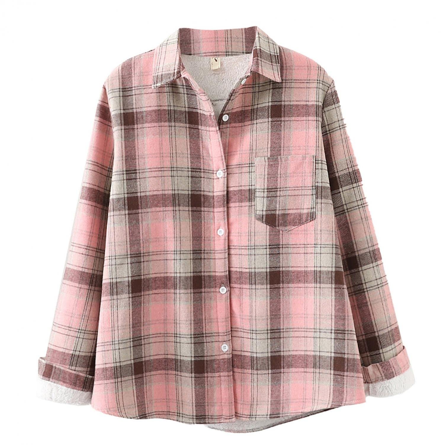 Women's Cotton Plaid Button Down Cardigan Sweatshirt - Casual Velvet Shirt Jacket with Pockets | Cozy Fall & Winter Layering Top for Work, Travel and Everyday Wear