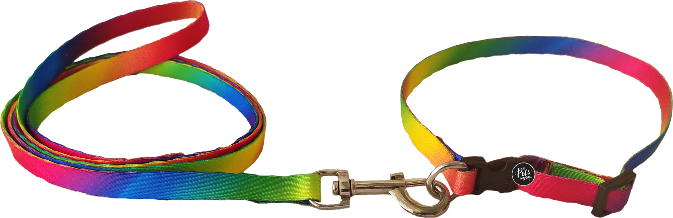 Rainbow Nylon Dog Leash and Collar Set for Small Medium Large Dogs - Adjustable Puppy Collar with Durable Leash for Walking Training Outdoor Adventures (Pets Company)