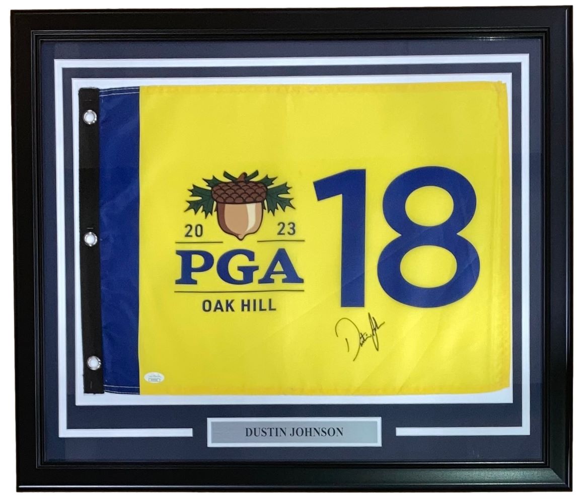 Dustin Johnson Autographed 2023 PGA Championship Oak Hill Golf Flag with JSA COA - Perfect for Golf Memorabilia Collectors & Sports Fans Decor