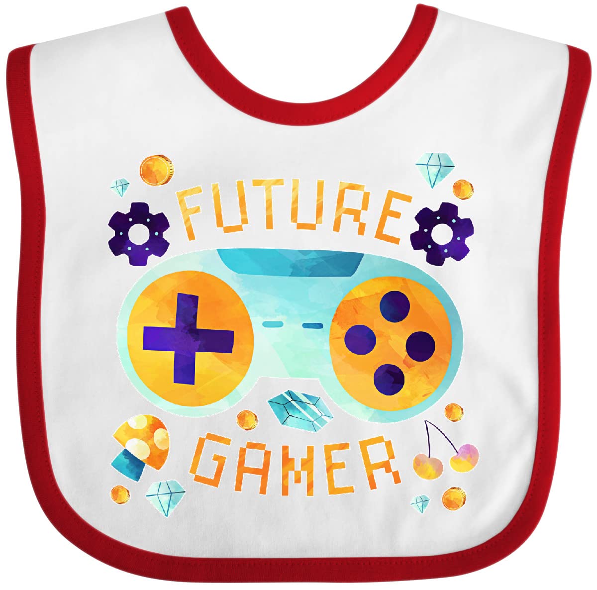 Inktastic Future Gamer Video Game Design with Controller Baby Bib - Soft Cotton Drool Bib for Gaming Enthusiast Babies, Perfect Gift for Newborns & Toddlers at Birthday Parties or Gaming Events
