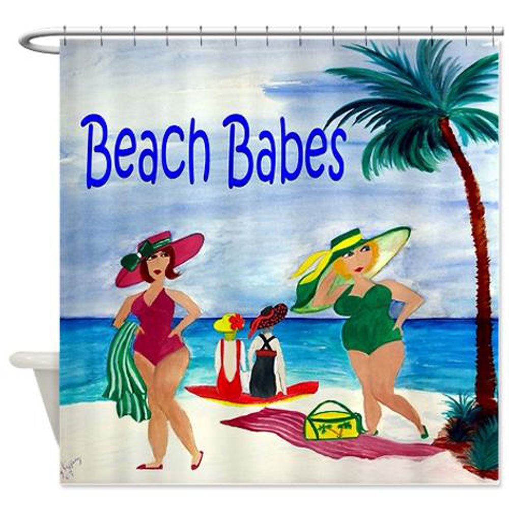 Stylish Beach Babes Shower Curtain - Waterproof Bathroom Decor for Coastal & Tropical Themes - Perfect for Beach House, Vacation Rental, or Nautical Bathroom Design