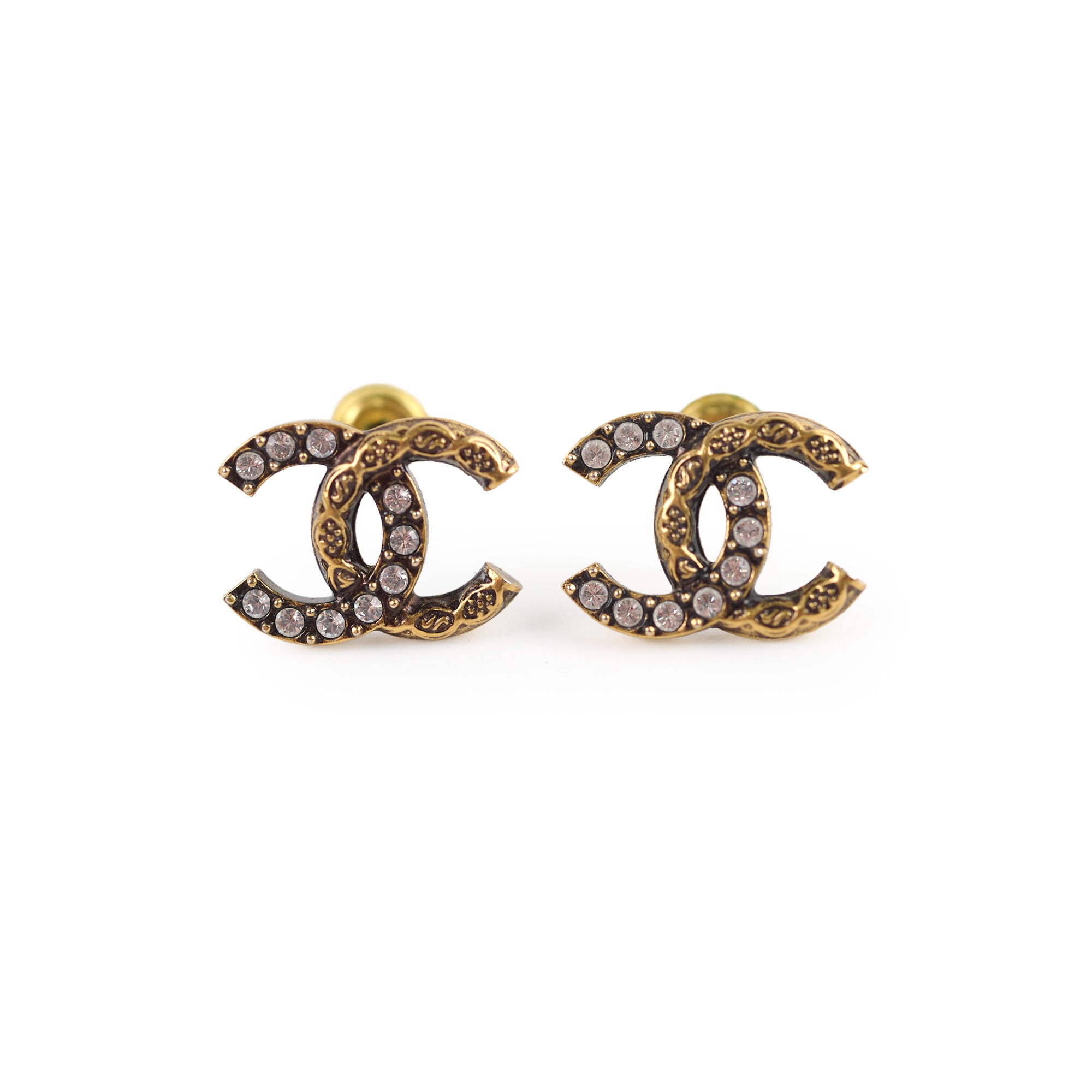 Chanel CC Crystal & Gold Plated Earrings - Luxury Fashion Jewelry for Women - Perfect for Parties, Weddings & Special Occasions