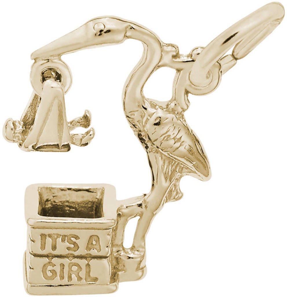 Rembrandt Stork Sterling Silver Girl Charm Pendant - Perfect for Necklaces, Bracelets & Gift Giving