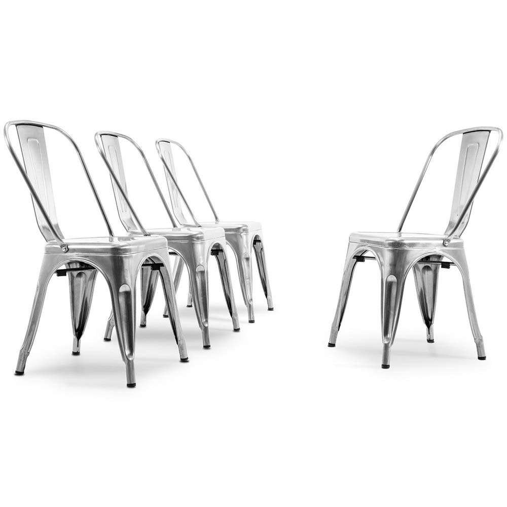 4-Piece Stackable Metal Bistro Dining Chairs Set with High Backrest in Gunmetal - Perfect for Small Spaces, Restaurants, and Outdoor Cafes