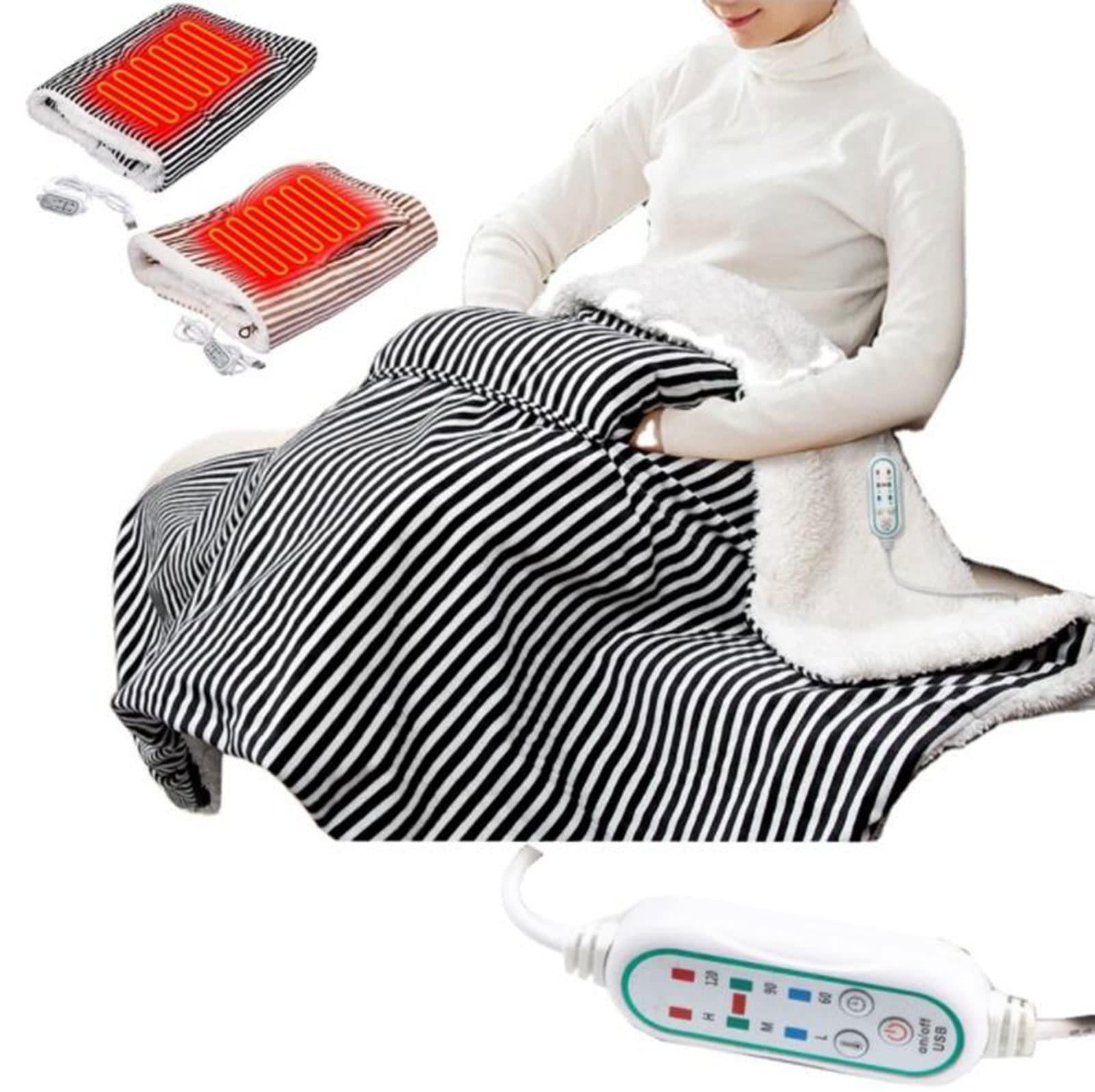 USB Heated Throw Blanket - 3 Adjustable Heat Settings & Timer - Portable Electric Lap Blanket (41