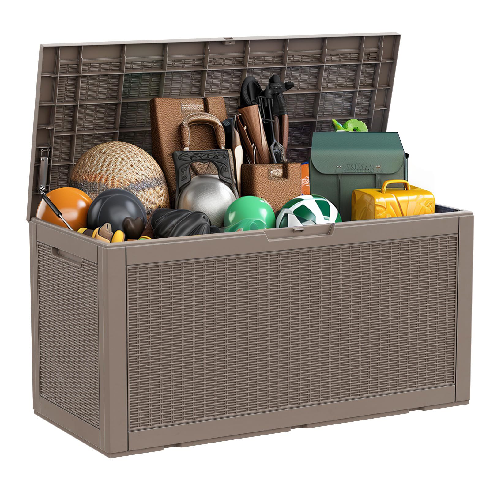 100 Gallon Resin Deck Box with Lock - Waterproof Outdoor Storage Container for Patio Furniture, Garden Tools & Equipment | Durable Light Brown Deck Box for Backyard, Poolside & Garage Organization