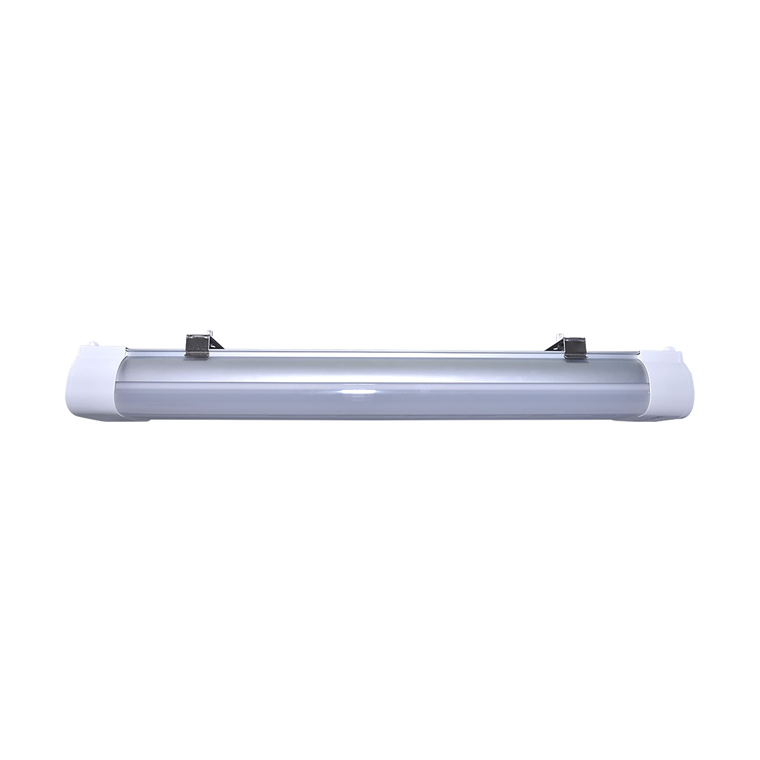 20W 2FT LED Tri-Proof Linear Fixture with Integrated Microwave Sensor - CCT Selectable, IP65 & IK08 Rated (White/Gray, Warm to Cool White) - Ideal for Warehouses, Garages & Industrial Lighting (1 Pack)