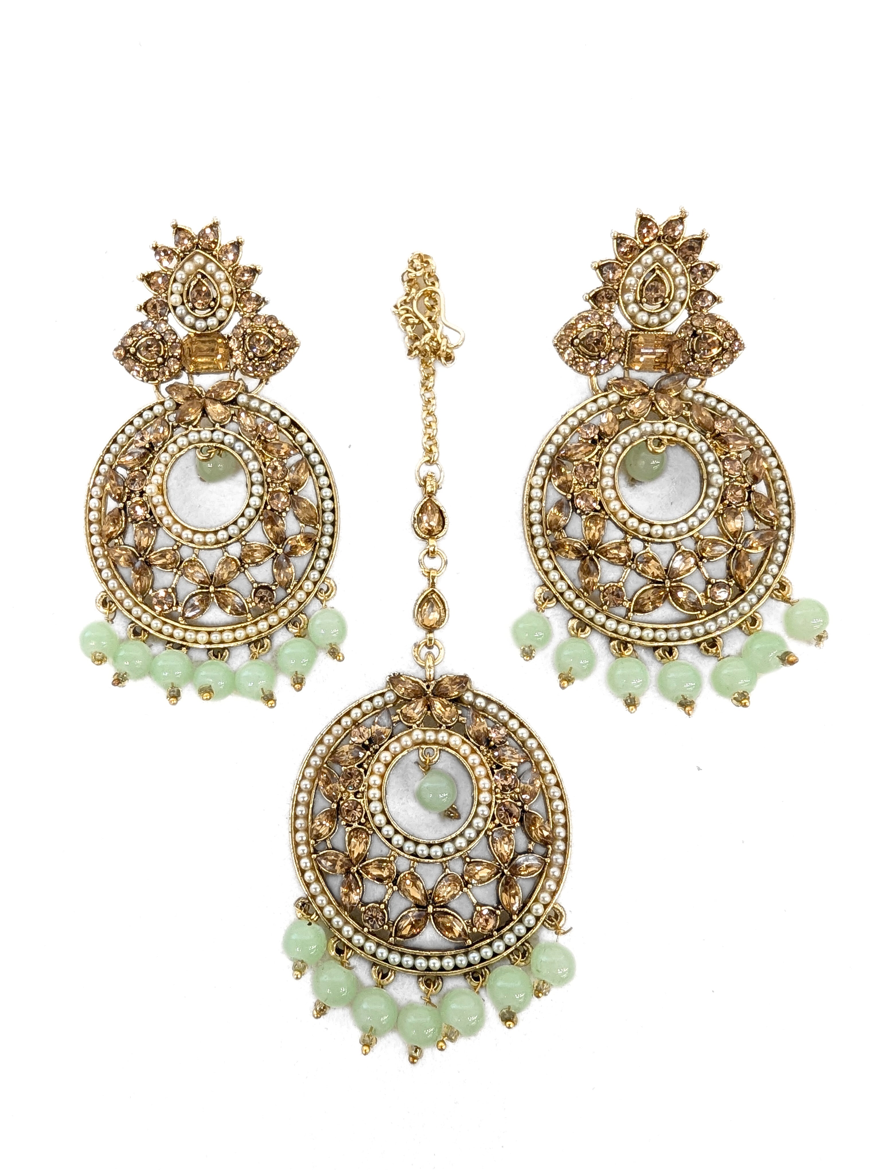 Exquisite Meenakshi Indian Earrings with Tikka Set - Traditional Temple Jewelry for Women | Perfect for Weddings, Festivals & Cultural Events