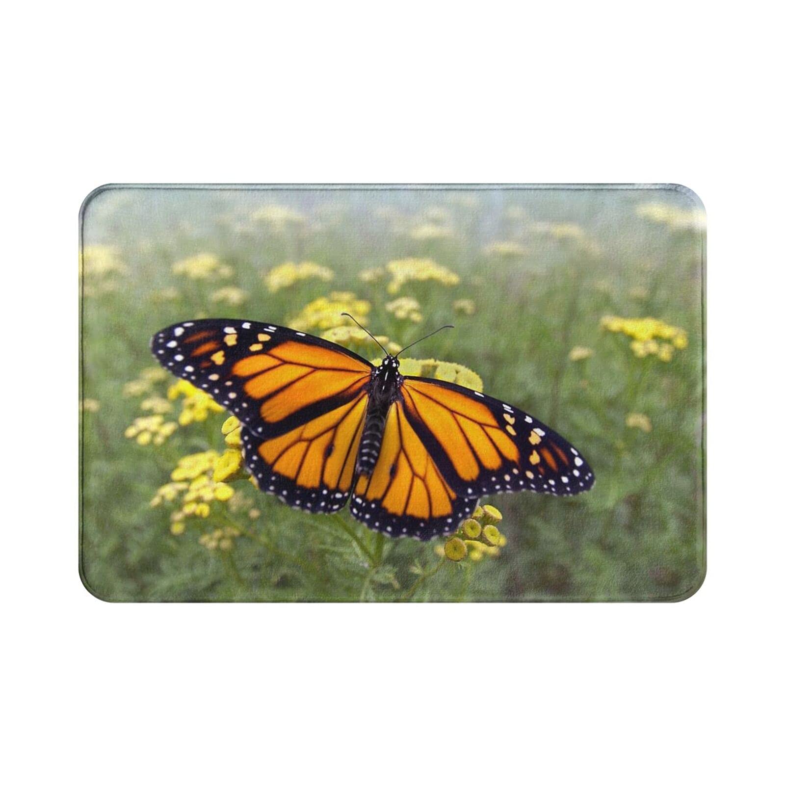 Monarch Butterfly Bath Mat - Soft Plush Non-Slip Absorbent Shower Rug for Bathroom Floor, Washable Kitchen Sink Carpet - Perfect Bathroom Decor & Cozy Home Accessories for Kids and Adults