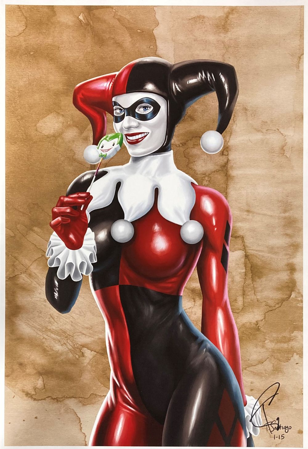 Harley Quinn 13x19 Signed Lithograph by Tony Santiago - DC Comics Art Print for Home Decor & Fan Collections