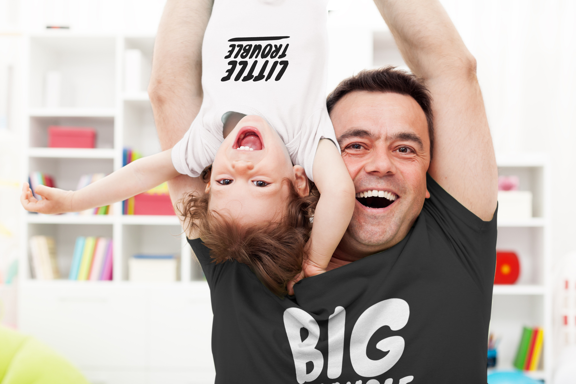 Funny Father Son Matching Shirts - Big Little Trouble Daddy & Me Outfits for Family Photos, Birthday Parties & Father's Day Gifts