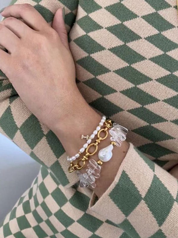 Handmade Baroque Pearl Bracelet with Irregular Crystals - Elegant Boho Jewelry for Women, Perfect for Weddings, Parties & Everyday Wear