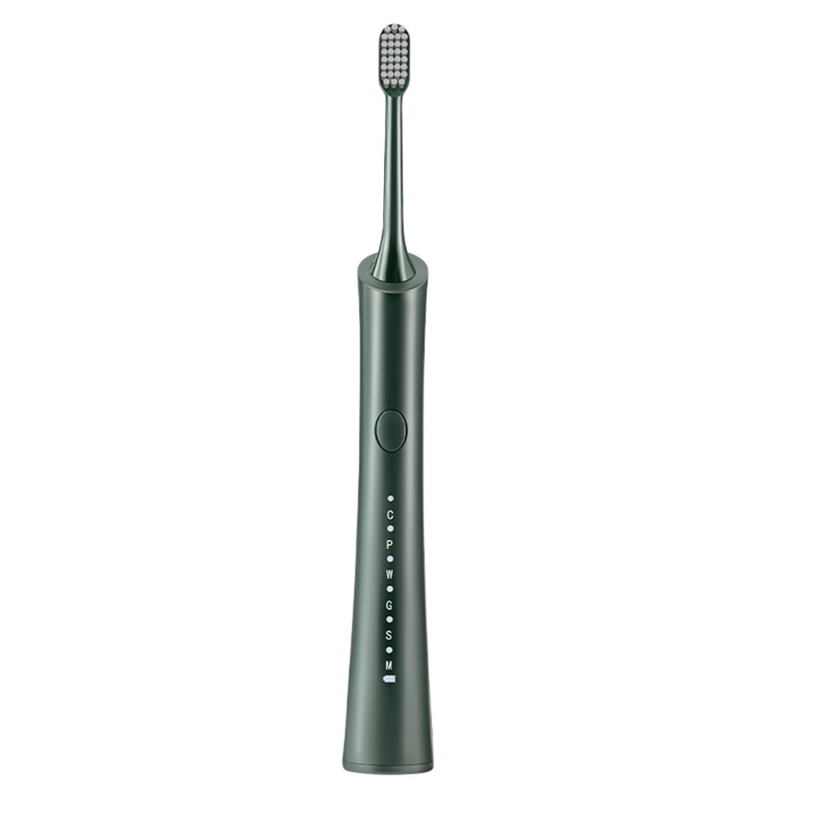 Rechargeable Sonic Electric Toothbrush for Adults - Soft Bristles, 5 Replacement Brush Heads, Waterproof, Army Green - Perfect for Travel & Daily Oral Care