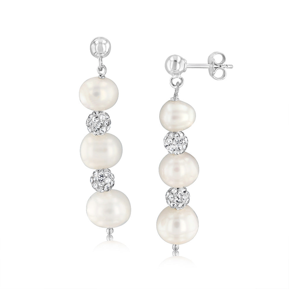 6-9MM Freshwater Black Pearl Crystal Bead Earrings & Pendant Set in .925 Sterling Silver - Elegant Jewelry for Weddings, Parties & Special Occasions