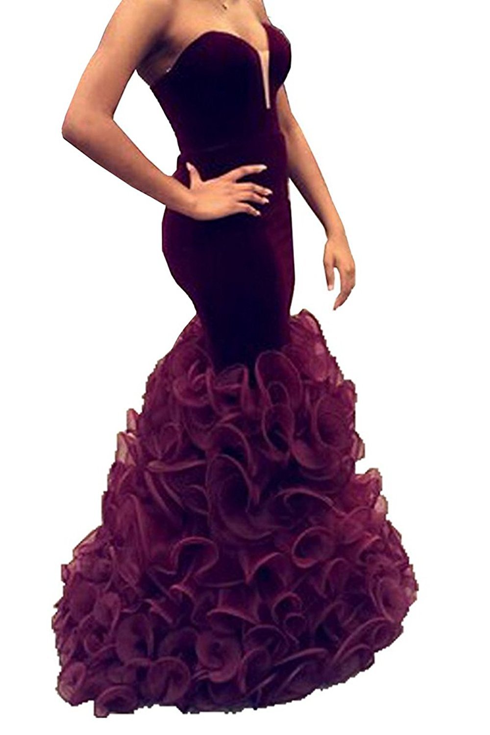 Elegant Burgundy Velvet Mermaid Prom Dress for Women - V-Neck Long Evening Gown for Homecoming, Formal Events & Special Occasions