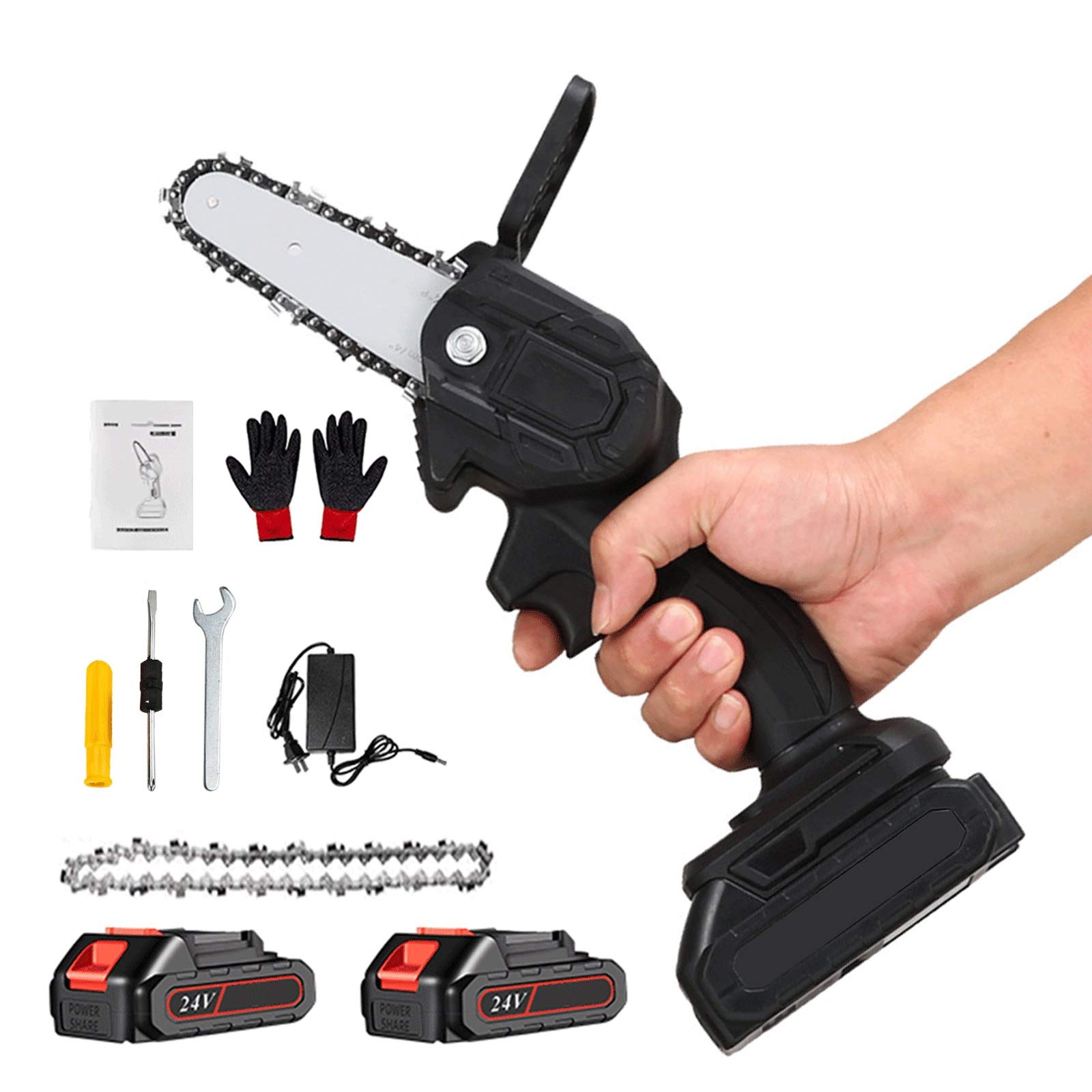 4-Inch Cordless Mini Chainsaw - Lightweight 0.7kg One-Hand Electric Chainsaw for Tree Branch Cutting | Portable Handheld Wood Saw | Perfect for Gardening, DIY Projects & Outdoor Camping (Black)