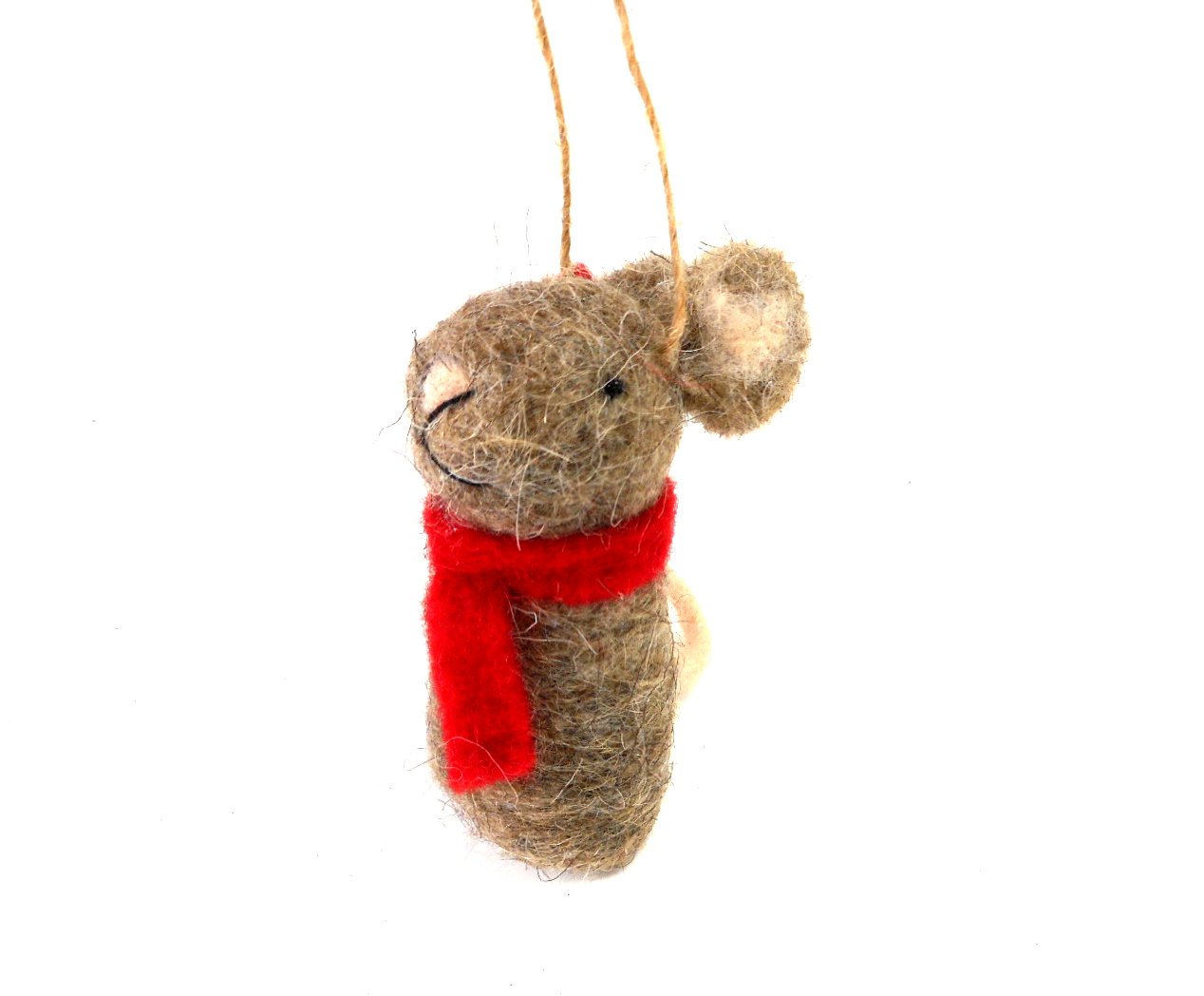 Wooly Brown Mouse Christmas Ornament with Red Scarf - Handmade Holiday Decor for Tree, Gift, and Festive Home Decoration
