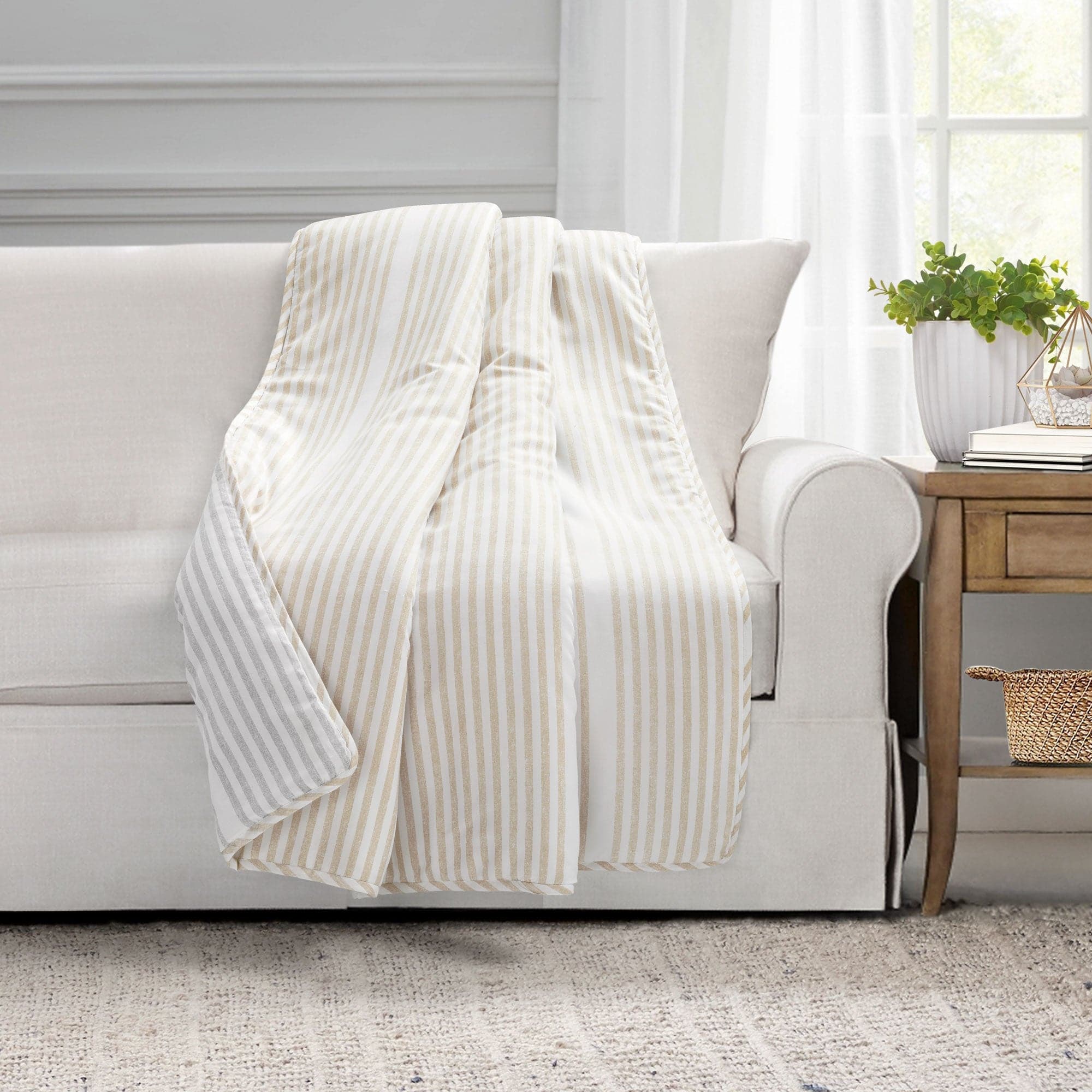 Drew Stripe Silver Infused Antimicrobial Throw Blanket - Soft & Hypoallergenic Bedding for Couch, Sofa, Bed - Perfect for Home, Office & Travel Use