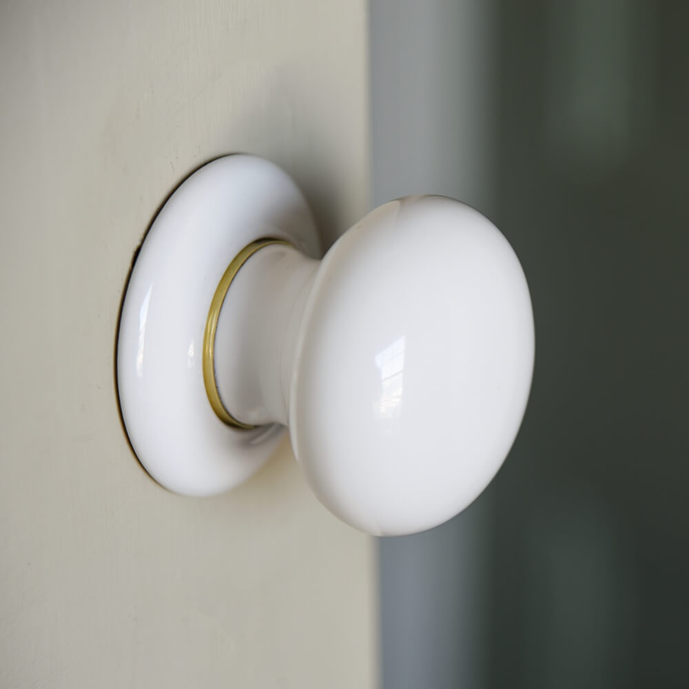 Premium White Ceramic Door Knobs with Brass Collar - Elegant Cabinet & Furniture Hardware for Home Decor & Interior Design