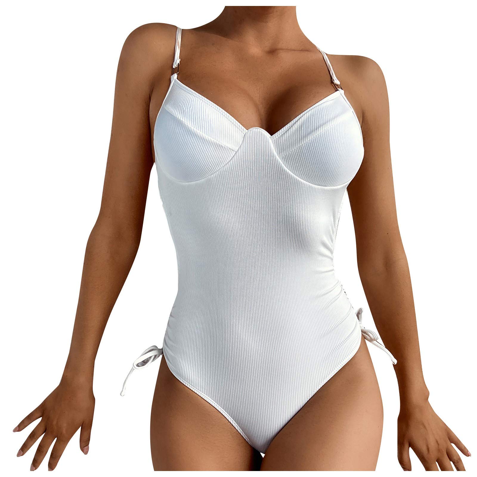 Women's One-Piece Thong Swimsuit - Solid Color Straps Beachwear, Sexy Bikini Bathing Suit for Pool, Beach & Vacation