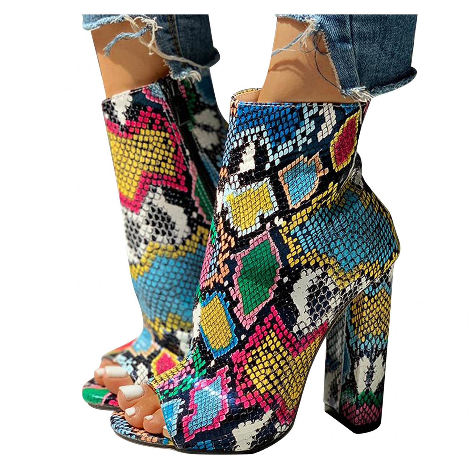 UOCUFY Women's Platform Ankle Boots - Chunky High Heel Cowgirl Boots with Zipper & Open Toe for Fall Fashion | Perfect for Western Outfits, Country Concerts & Night Out