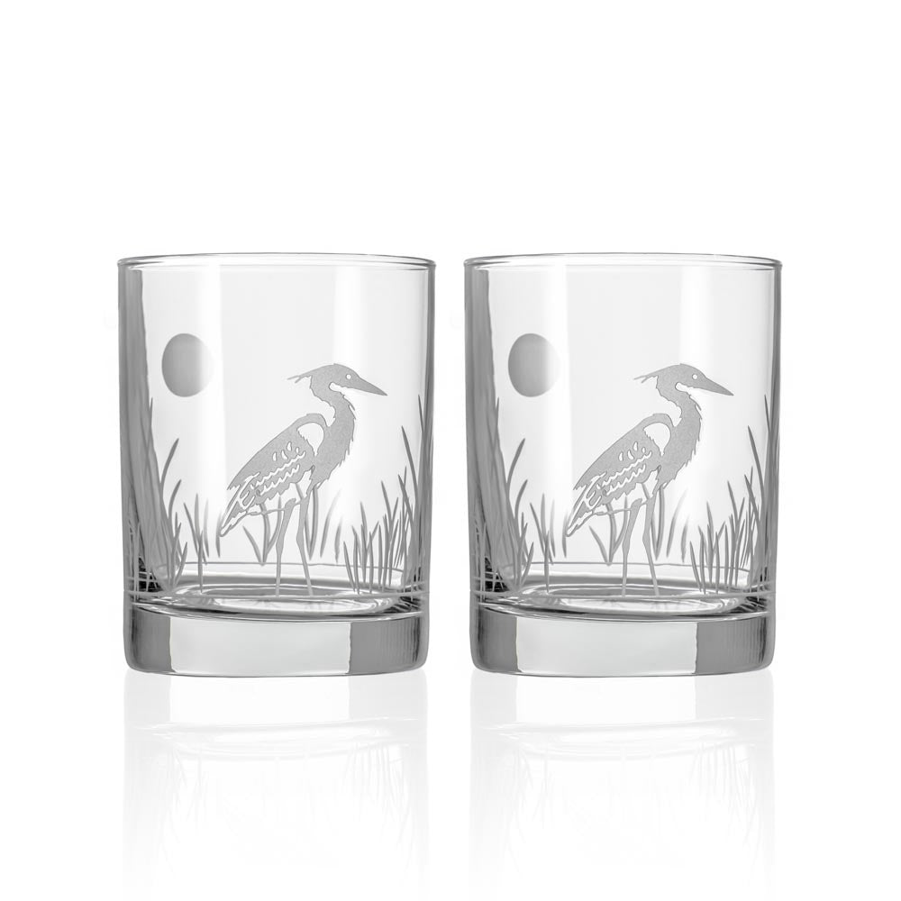 Premium Heron 13oz Double Old Fashioned Cocktail Glasses Set of 2 - Heavy Base Whiskey Glasses for Bourbon, Scotch & Cocktails - Perfect for Home Bars, Parties & Gifts