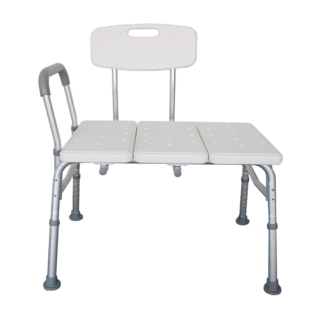 Bysesion GT2-XJ Medical Bathroom Safety Shower Chair - Aluminum Alloy Transfer Bench with Wide Seat & Padded Handle - White - Ideal for Elderly & Disabled Bathing Assistance