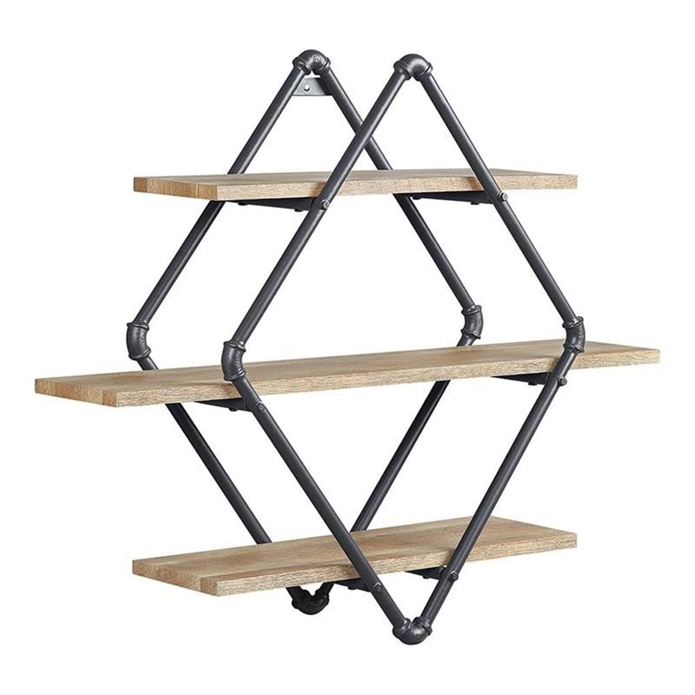 Acme Brantley Wall Shelf - 3-Tier Oak Wood Floating Shelves with Sandy Black Finish | Perfect for Living Room Decor, Bathroom Storage & Bedroom Organization