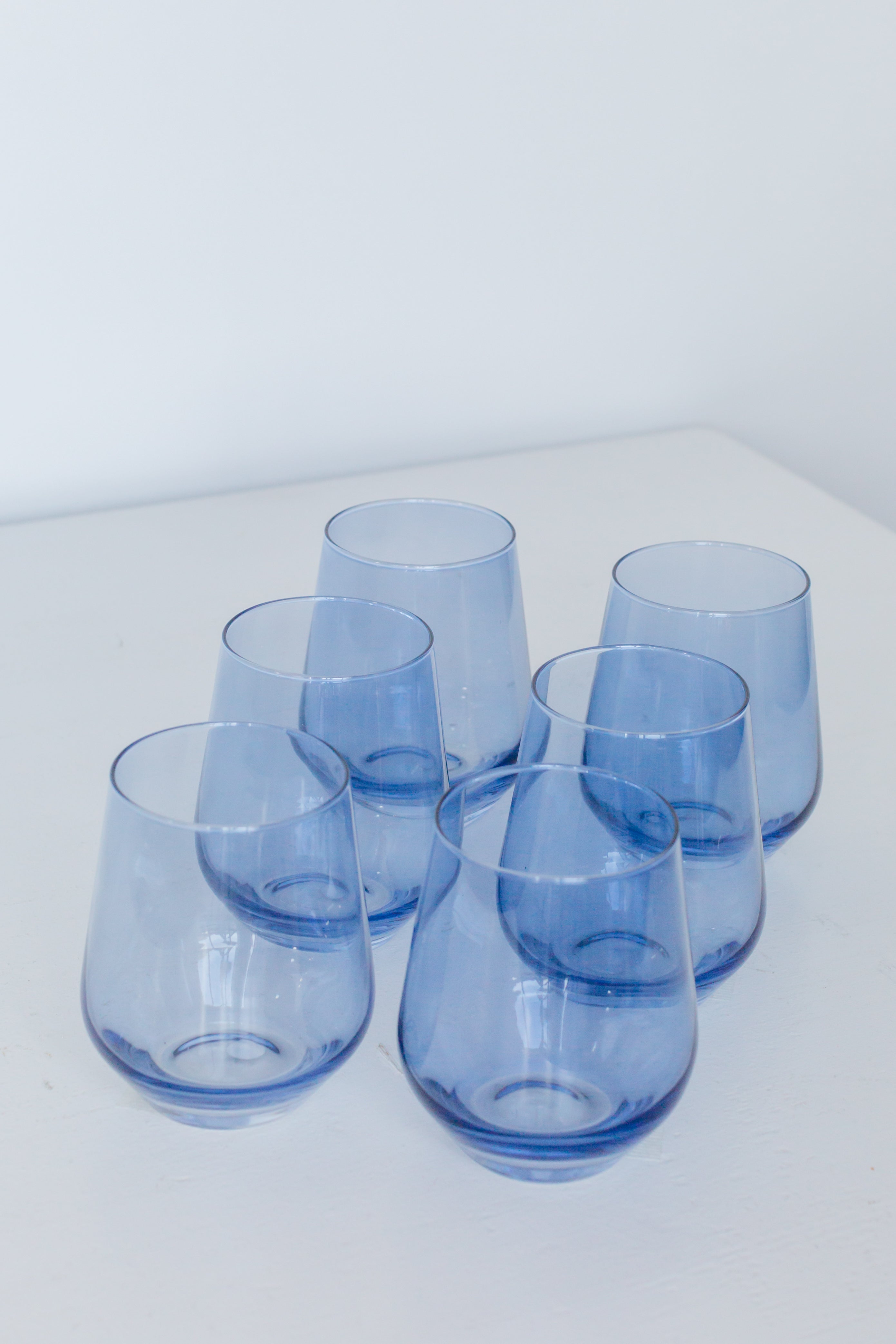Premium Estelle Colored Stemless Wine Glasses Set of 6 - Cobalt Blue for Parties, Weddings & Home Entertaining