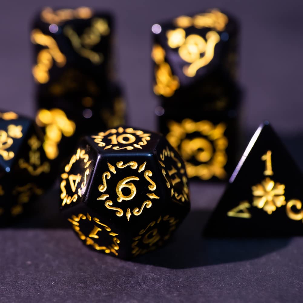 Premium Obsidian D&D Dice Set - 7-Piece Polyhedral RPG Dice for Dungeons & Dragons, Pathfinder & Tabletop Roleplaying Games | Perfect for Adventurers, Game Nights & Fantasy Campaigns