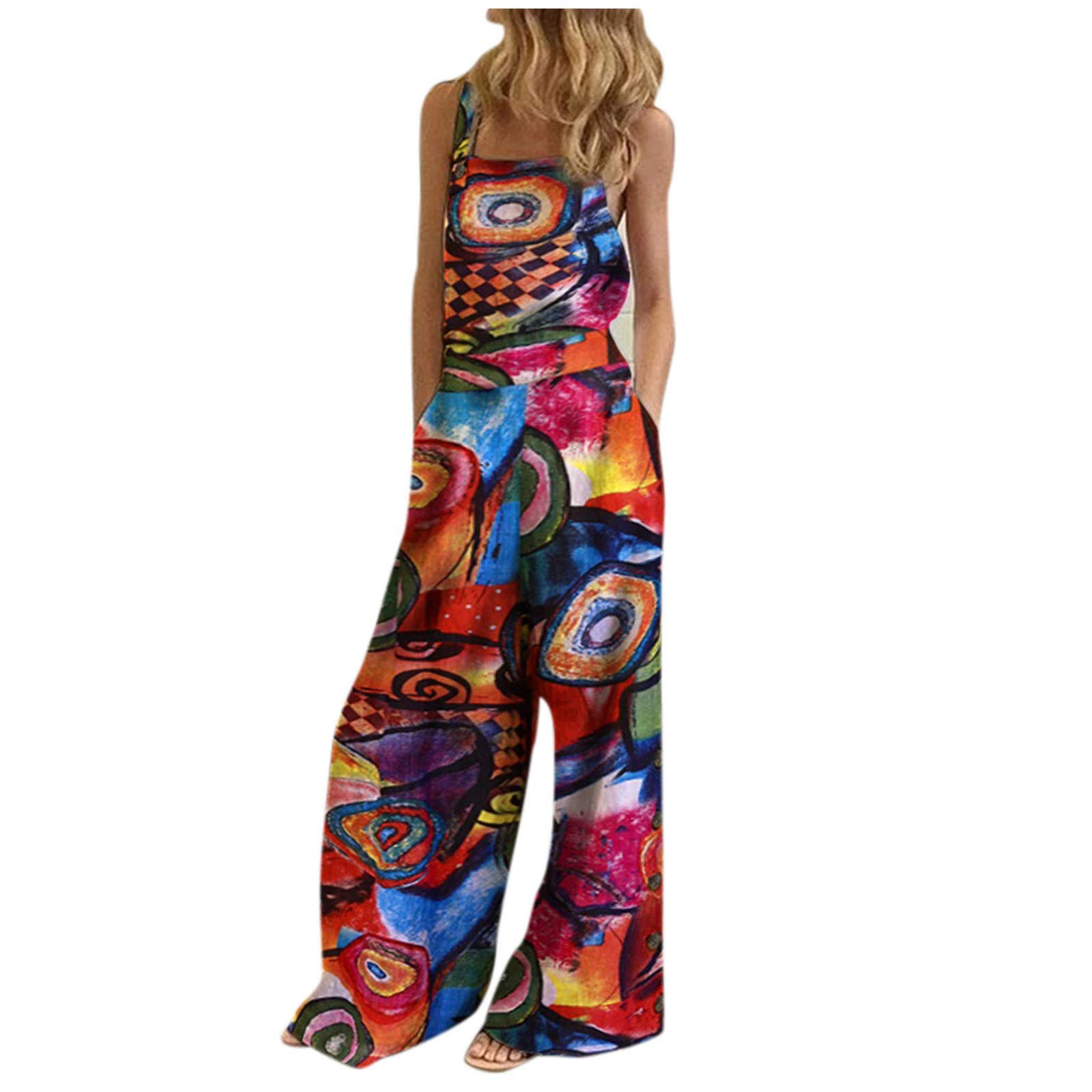 Wocachi 2022 Women's Floral Print Sleeveless Wide Leg Jumpsuit - Casual Loose Romper Overalls for Summer Outfits, Beach Wear & Vacation Style