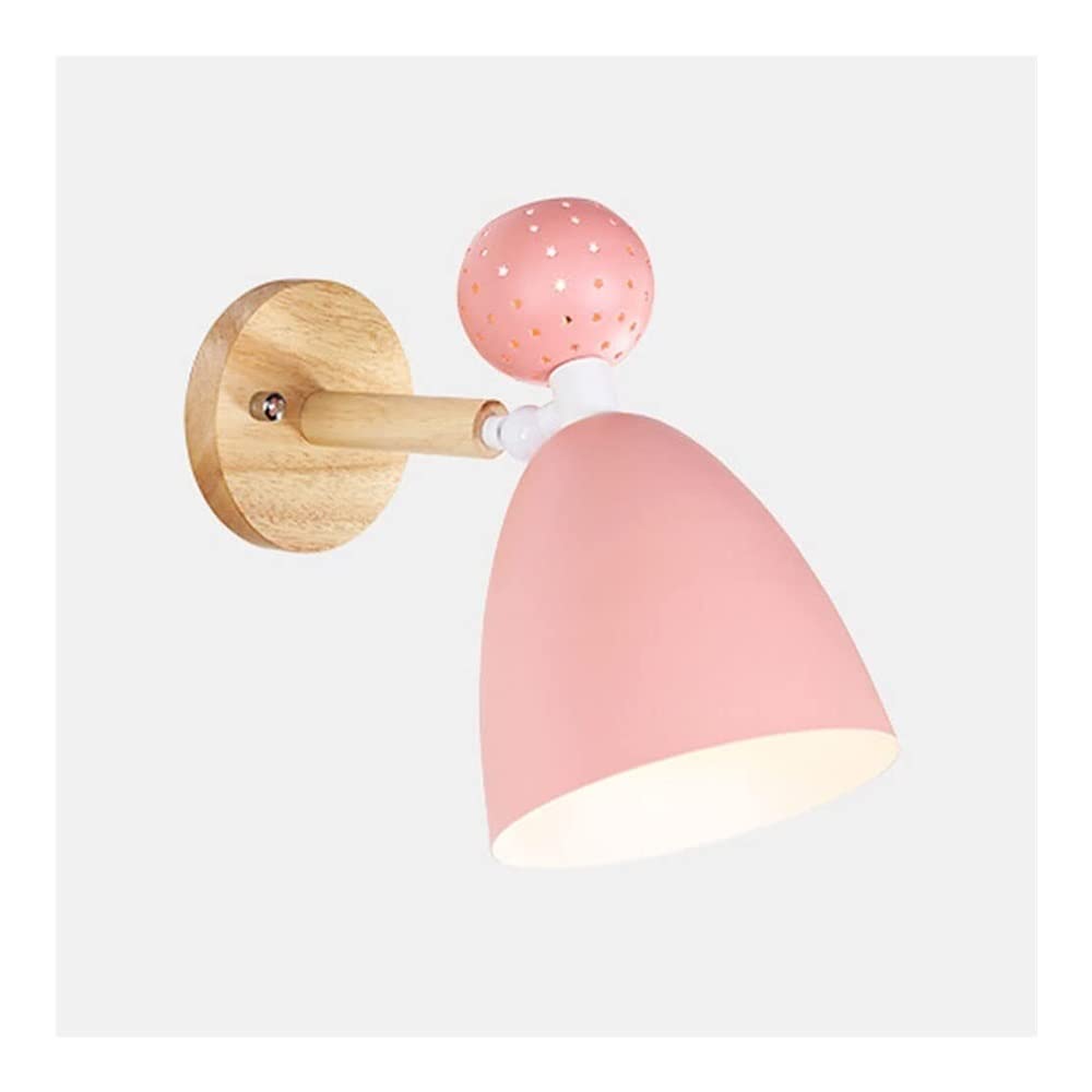Nordic Rotatable Metal Wall Sconce - Adjustable LED Wall Lamp for Reading, Kids Room Decor, Bedroom & Living Room Lighting - Modern Wooden Fixture with Warm Light (Pink) | Perfect for Cozy Reading Nooks & Nursery Decor