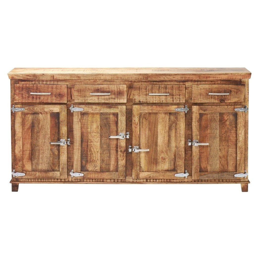 Cromer Icebox Dining Buffet Sideboard with 4 Doors & Drawers - Natural Wood Kitchen Storage Cabinet for Dining Room, Living Room & Entryway Organization