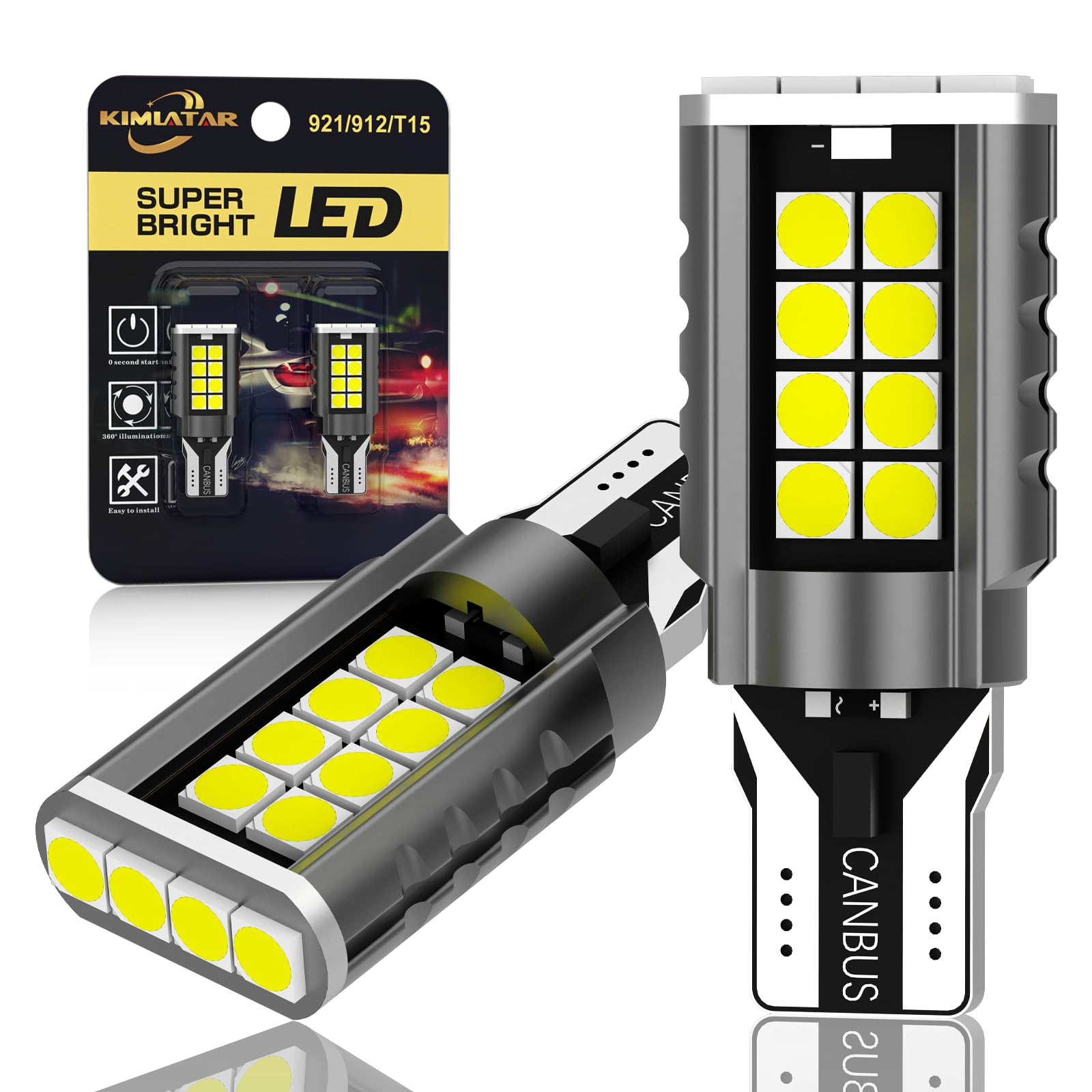 921 LED Bulb Reverse Light - 6000K Xenon White Super Bright T15 W16W Backup Lights - Direct Replacement for 906, 904, 902, 912 (Pack of 2) - Perfect for Trucks, SUVs, and Cars - Enhanced Nighttime Visibility & Safety