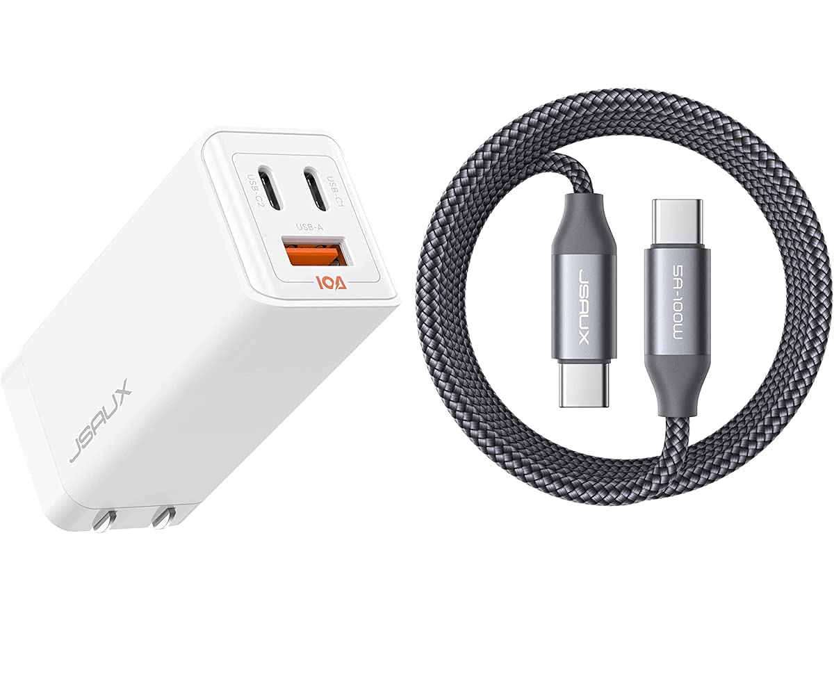 JSAUX 10ft USB C to USB C Cable 100W Fast Charging & 65W 3-Port Type C/USB Charger - Perfect for MacBook, iPhone 15, iPad, Galaxy S23 & Multi-Device Charging at Home/Office/Travel